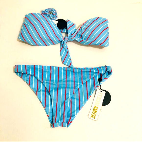 Society Amuse Stripe Bikini Set Size M - Picture 2 of 2